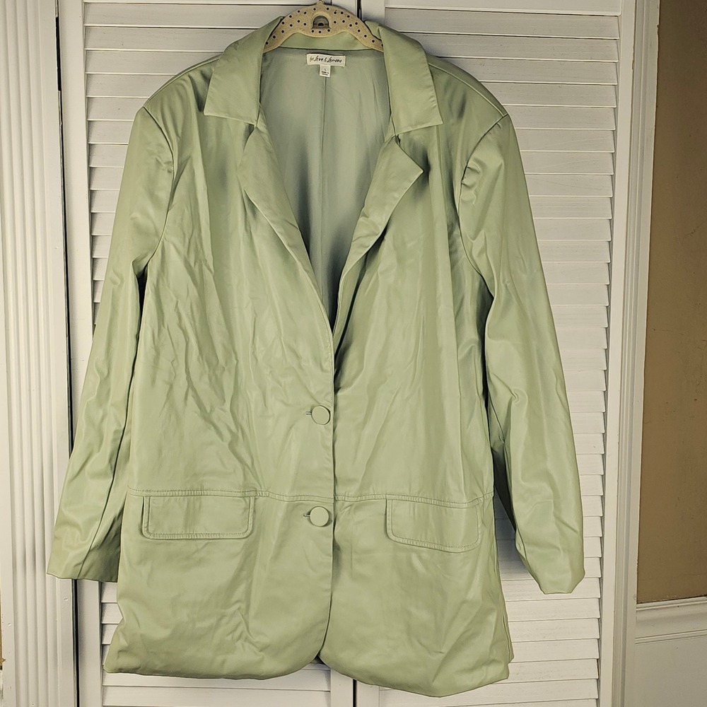 For Love & Lemons Womens Pastel Green Faux Leather Talia Boyfriend Blazer Large